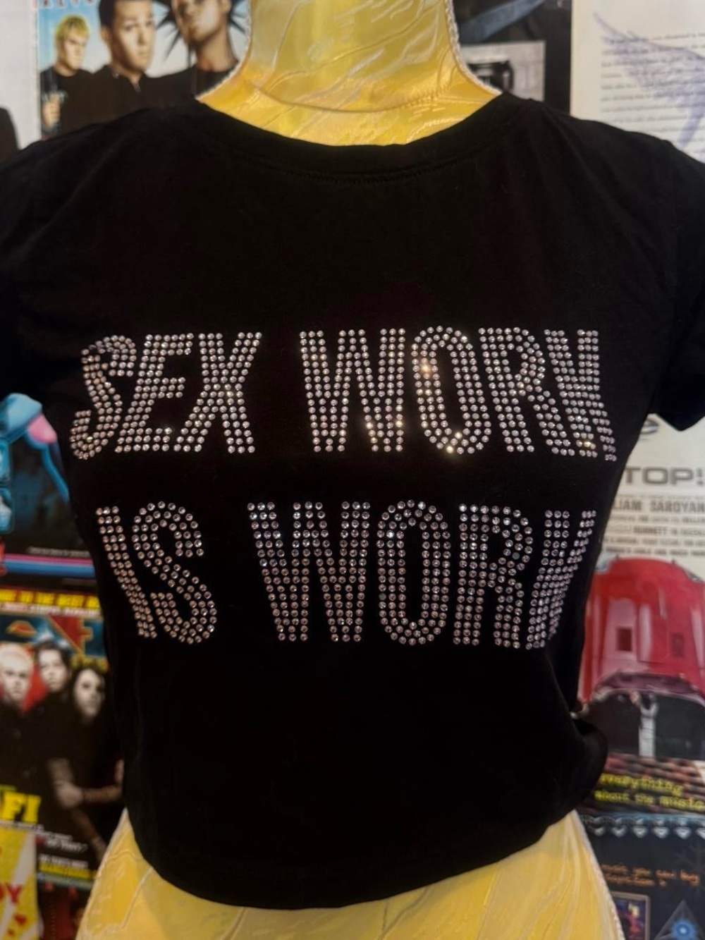 Black Rhinestone 'SEX WORK IS WORK' Graphic Tee